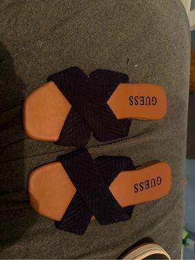 Guess Black Crisscross Slide Mules with Tan Footbed